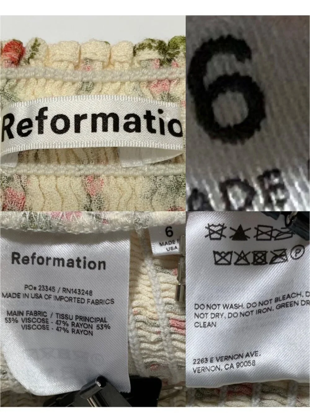 Reformation Floral Reign Top Blouse 6 Cream Romantic DEFECT
